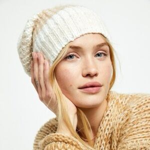 Free People Cozy in Stripes Cream Knit Beanie hat